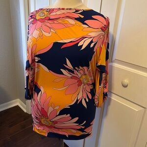 Trina Turk Bold Floral Blouse - Navy, Pink, Yellow
